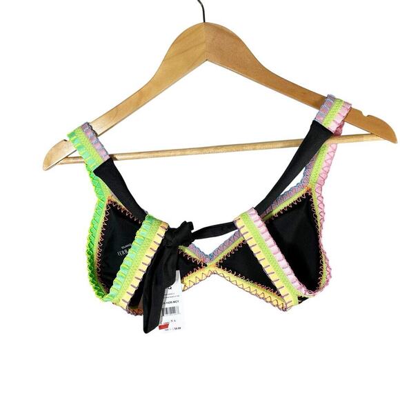 PQ Swim Platinum Black Pearl Crochet Trim Tri Top Size Large - Picture 3 of 10